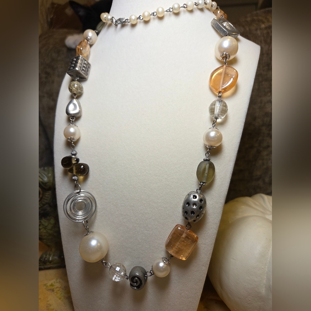 Silvertone Multi-Color Beaded Necklace - Picture 3 of 4